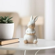 Cute Simple Ceramic Rabbit Figurine Miniature Easter Animal Bunny Statue Home Bookshelf Desk Decor Table Centerpiece Collection Gift , White, 4.8x9.5cm